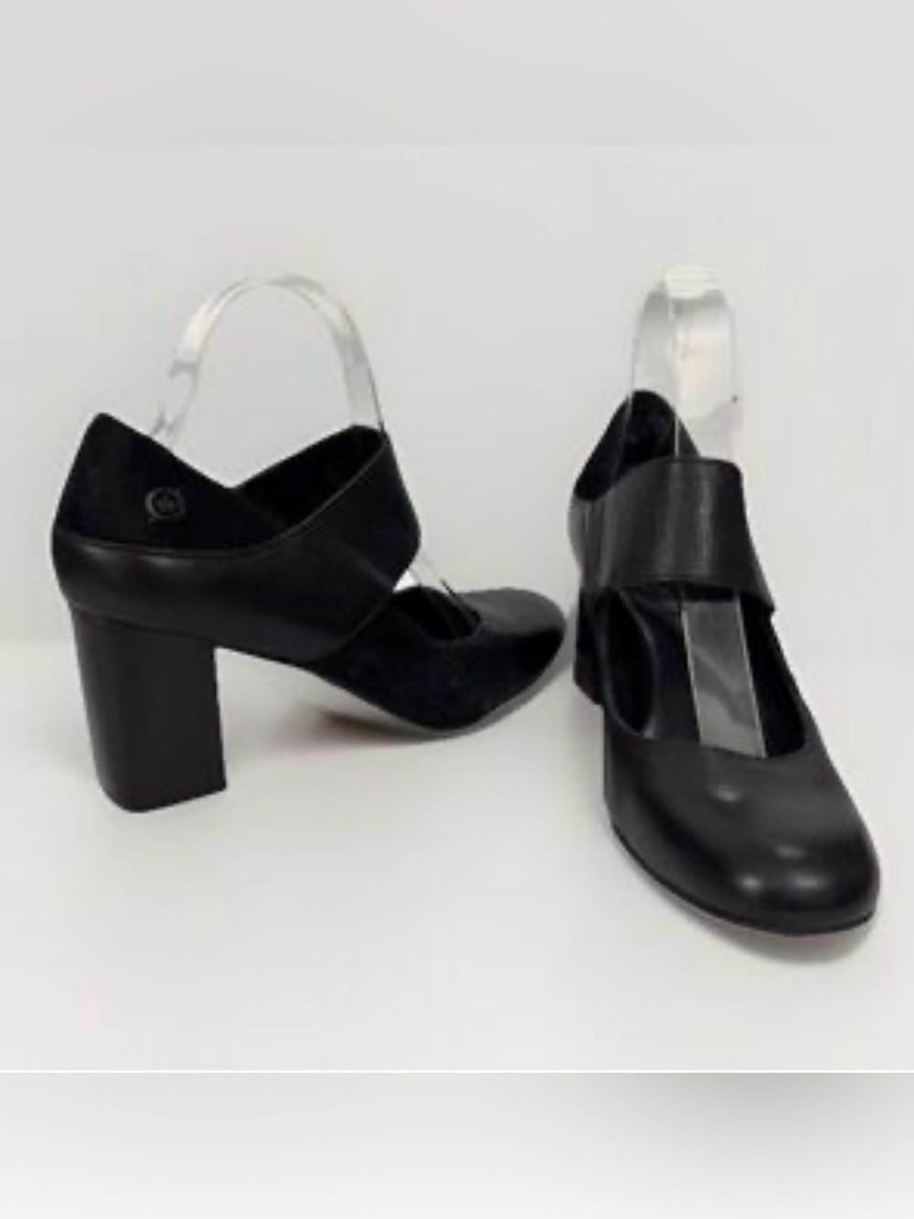 Born Motola Black Leather Suede Block Heel Pumps Size 7 New